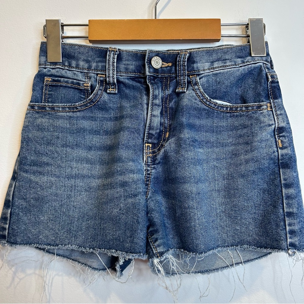 Old Navy Girls Cut-Off High Rise Jean Shorts Medium Wash Denim Blue Adjustable